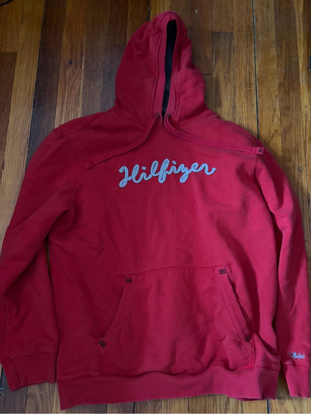 Tommy Hilfiger Red Hoodie with Script Chest Logo